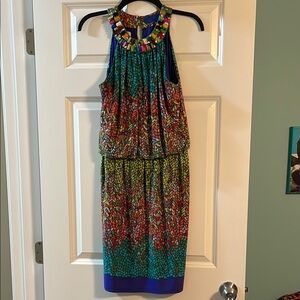 London Times Multicolor Beaded Midi Dress